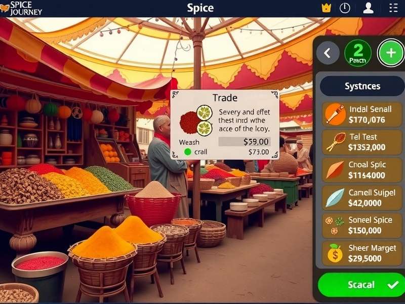 Spice Journey Quest trading interface showing various spices and prices